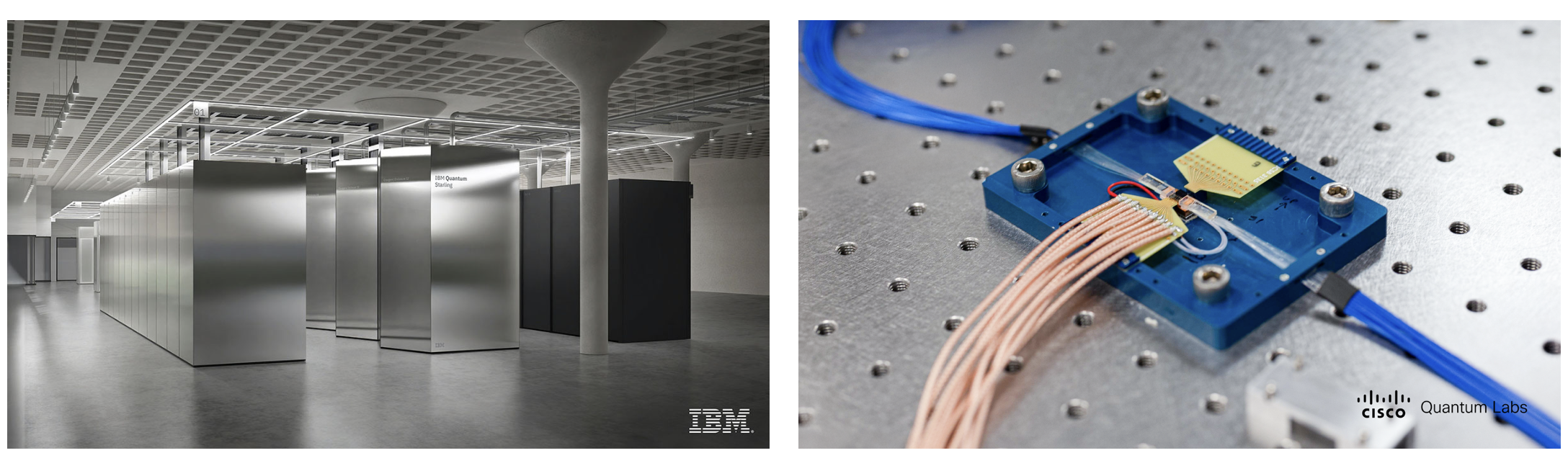 Images of IBM and Cisco's quantum products